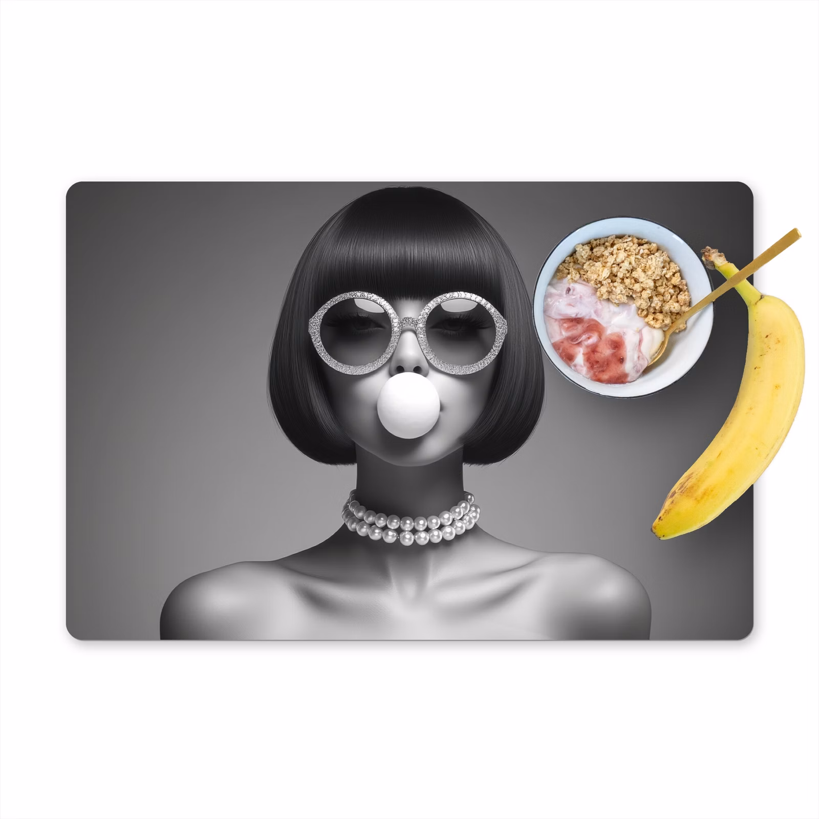 Vinilo para manteles individuales - Mujer - Blanco y negro - Collar - Gafas de sol — 1