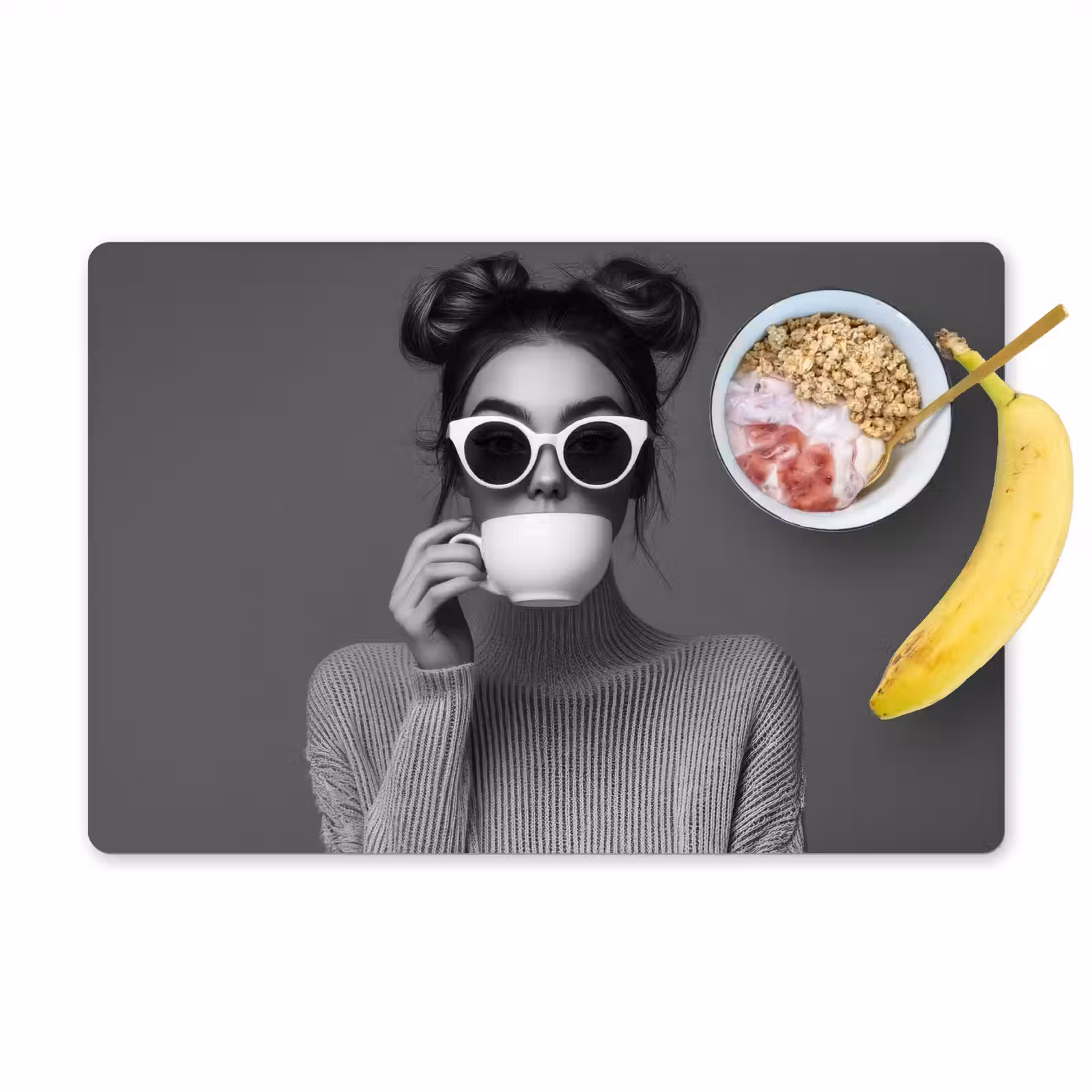 Vinilo para manteles individuales - Mujer - Café - Negro - Blanco — 1