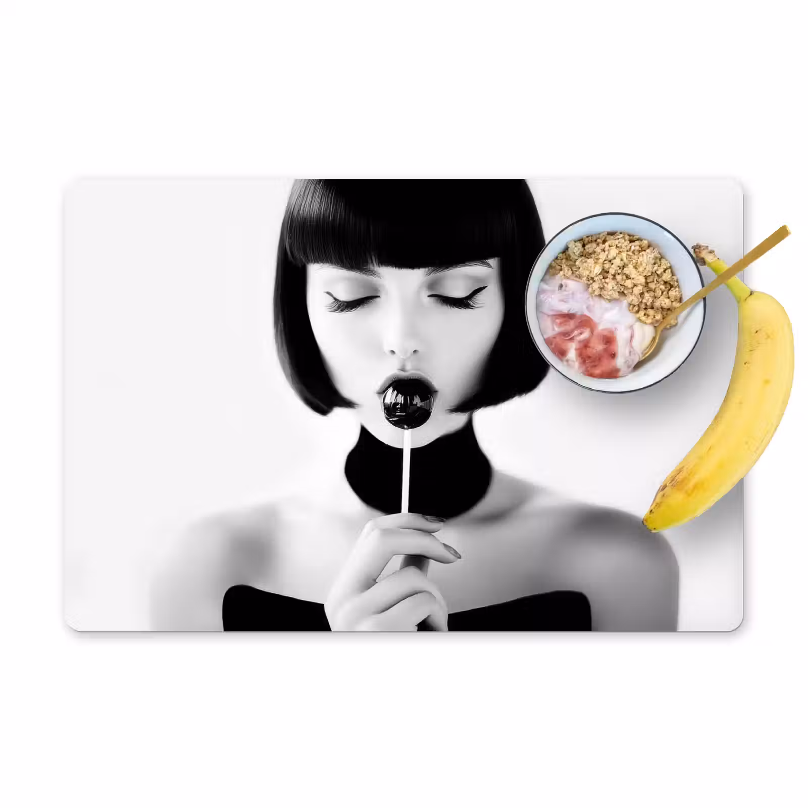 Vinilo para manteles individuales - Mujer - Lolly - Negro - Blanco — 1