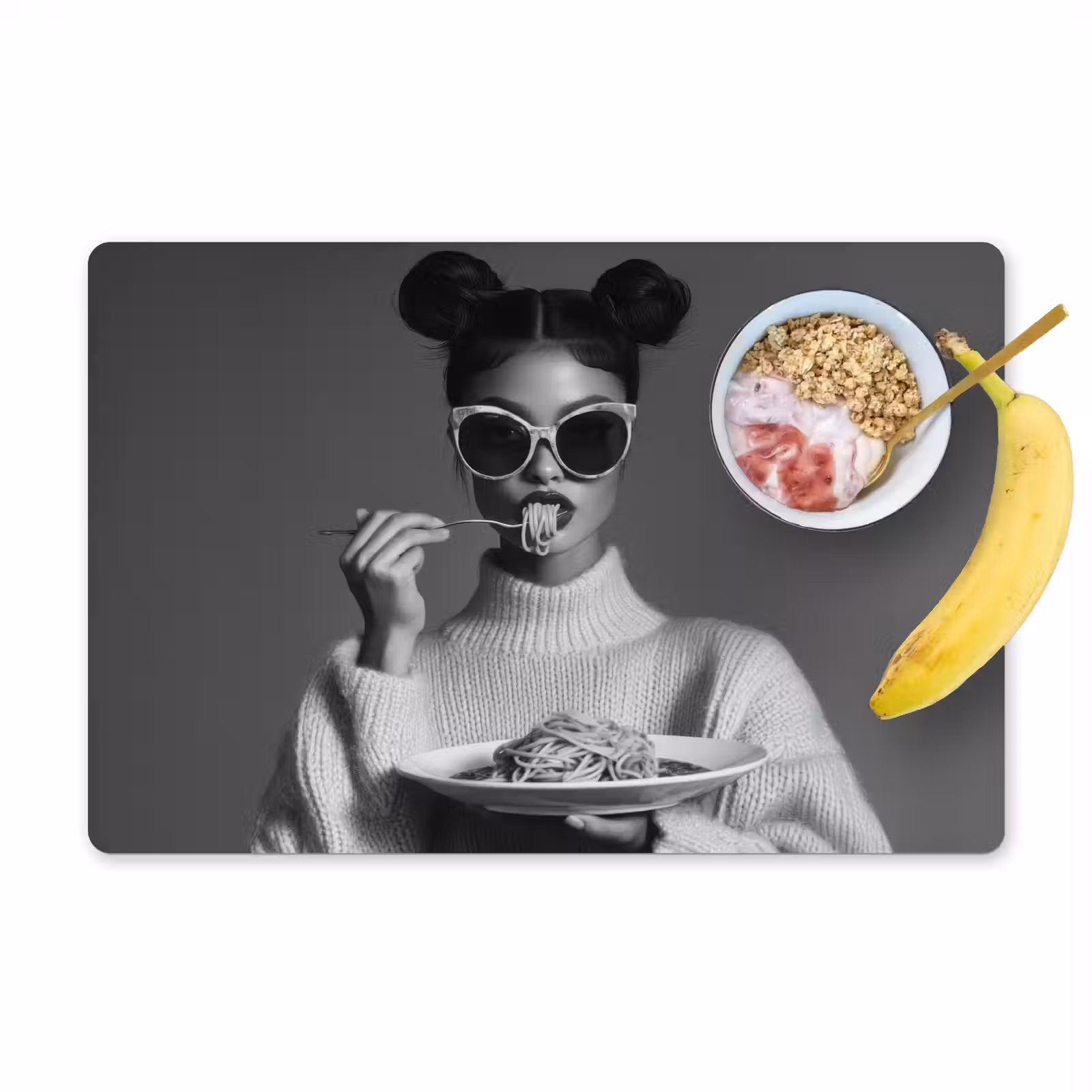 Vinilo para manteles individuales - Mujer - Pasta - Gafas de sol — 1