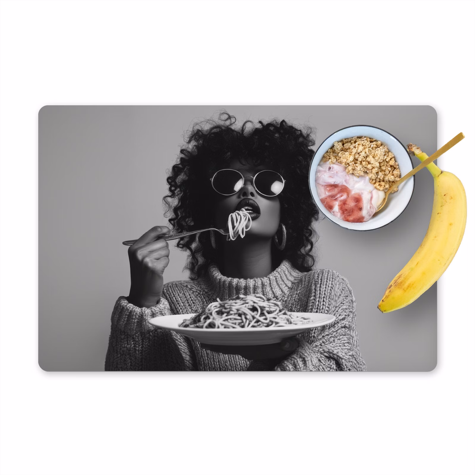 Vinilo para manteles individuales - Mujer - Pasta - Negro - Blanco — 1