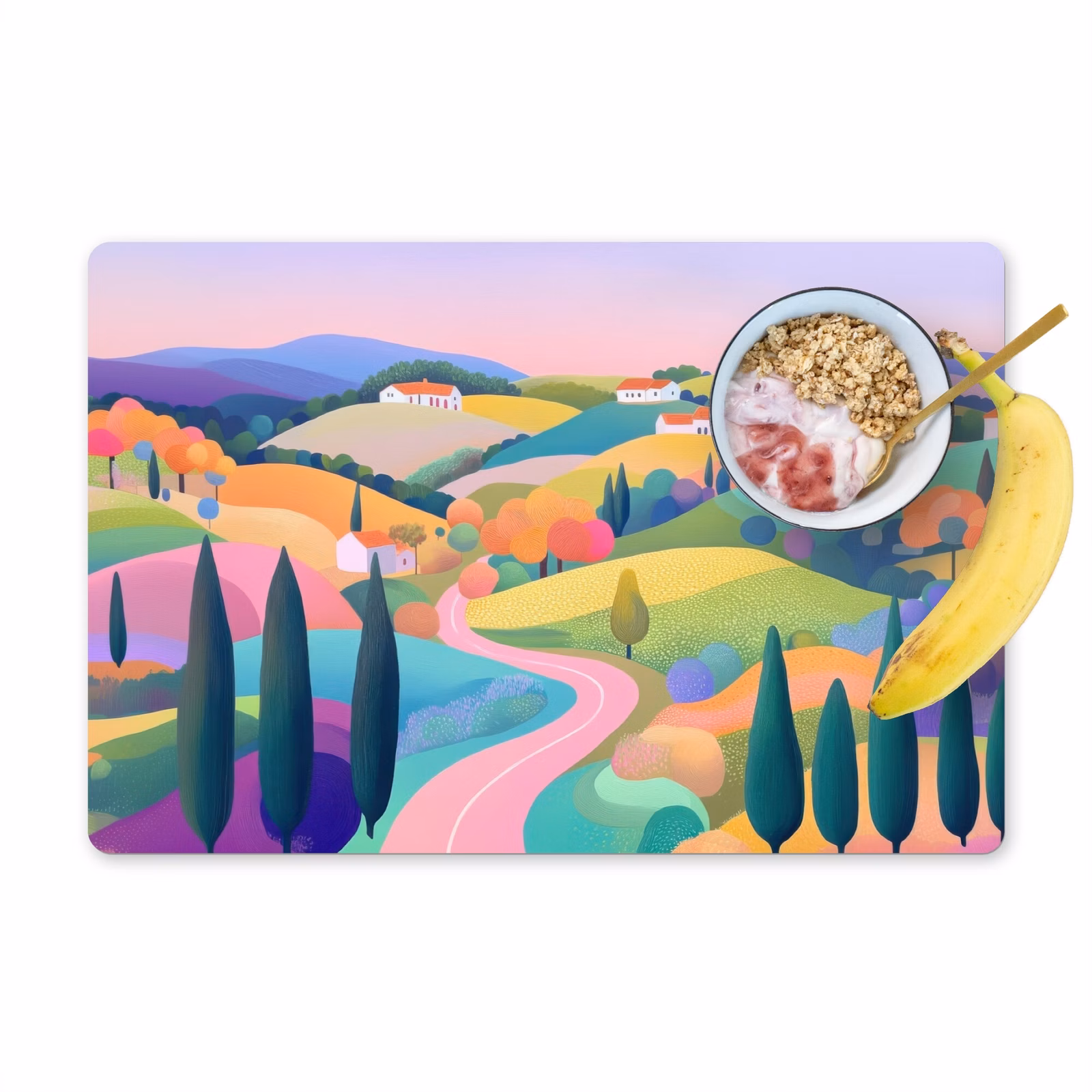 Salvamanteles - Paisaje - Morado - Pastel - Casas — 1