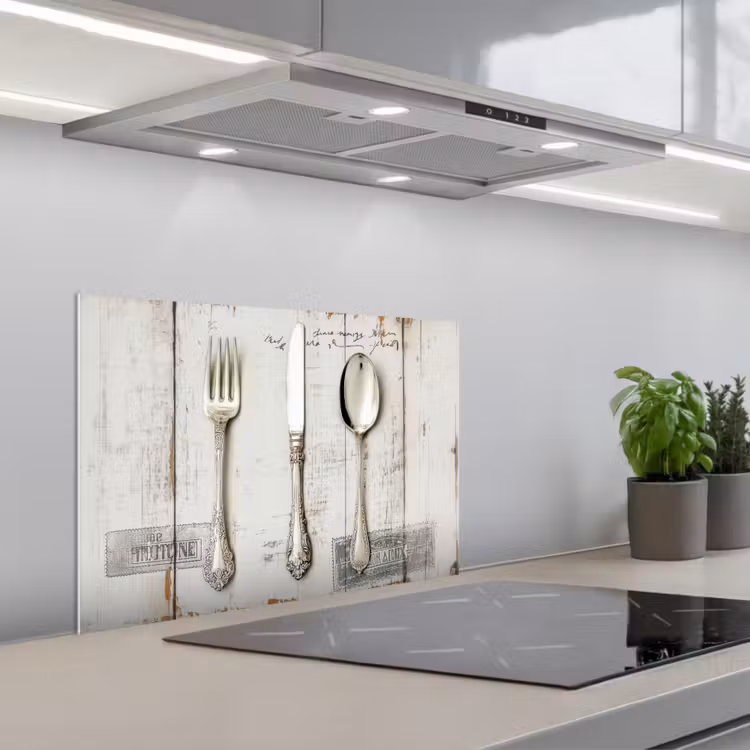 Salpicaderos de cocina - Plata - Cubiertos - Madera — 1
