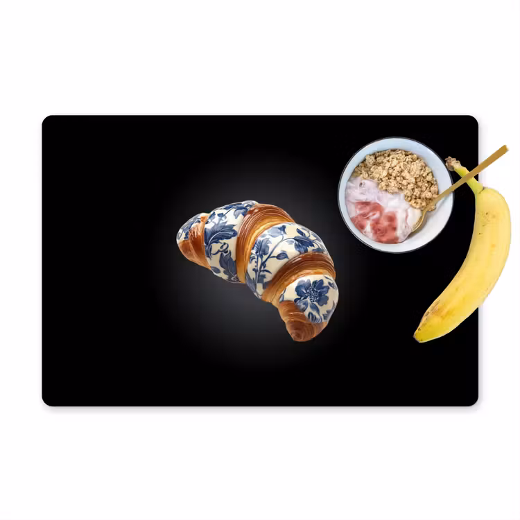 Salvamanteles - Croissant - Motivo floral - Azul de Delft — 1