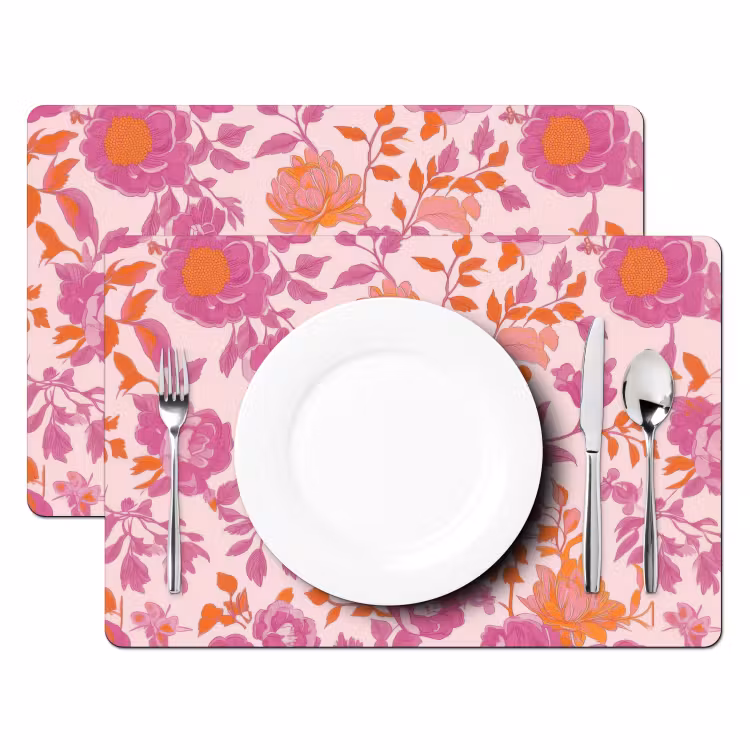 Salvamanteles - Estampado floral - Rosa - Naranja - Flores — 2