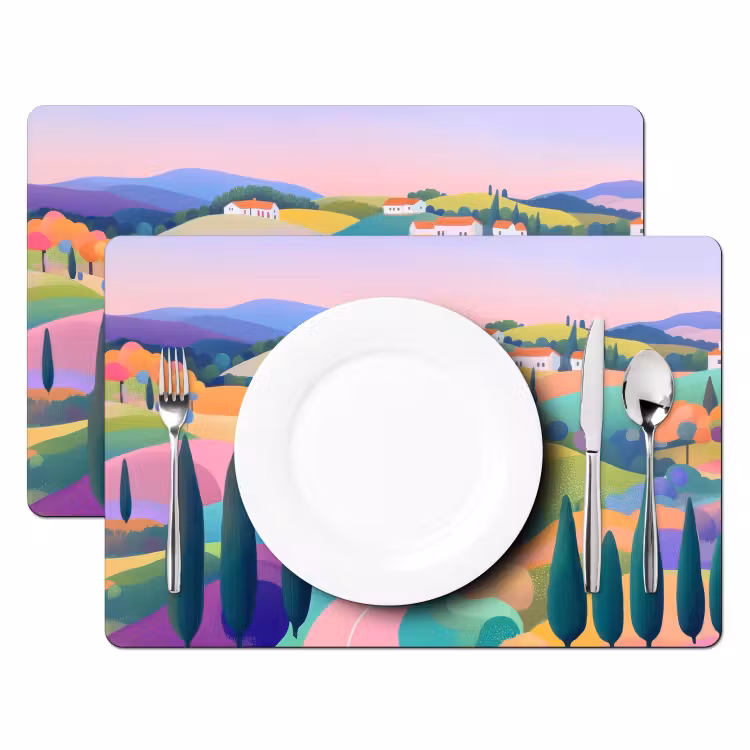 Salvamanteles - Paisaje - Morado - Pastel - Casas — 2