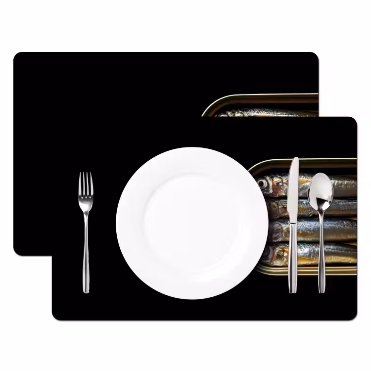 Vinilo para manteles individuales - Sardinas - Lata - Negro - Pescado — 2