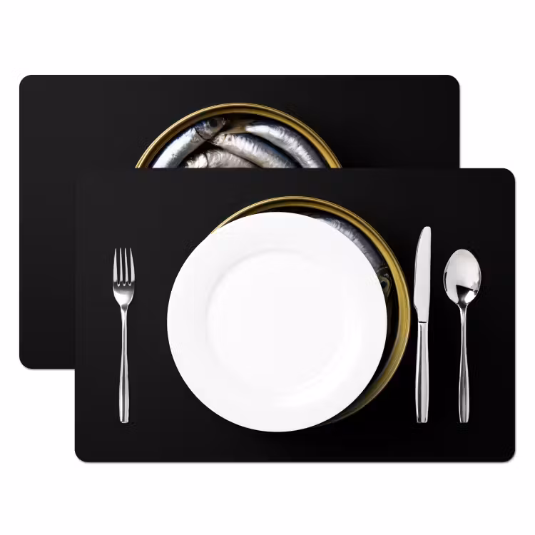 Vinilo para manteles individuales - Sardinas - Pescado - Redondo - Negro — 2