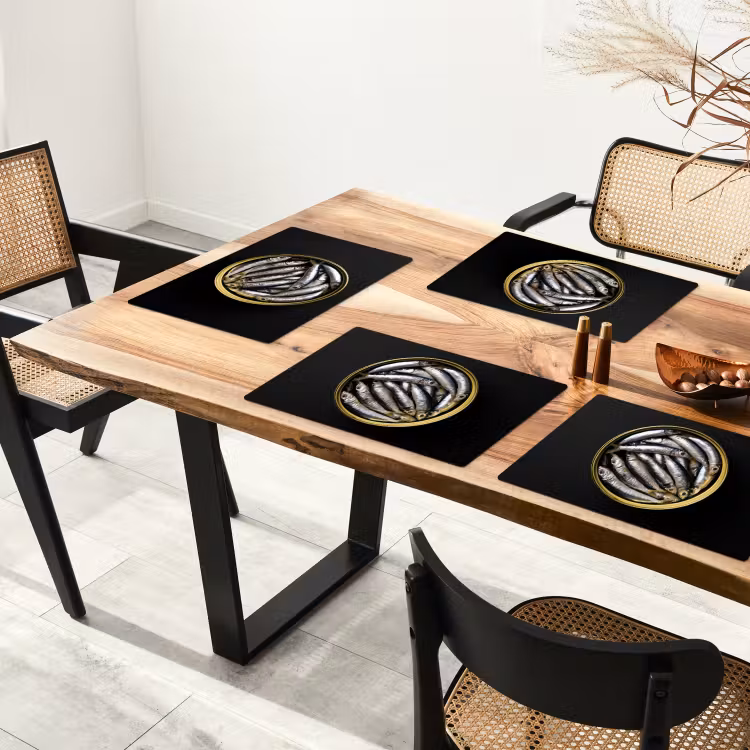 Vinilo para manteles individuales - Sardinas - Pescado - Redondo - Negro — 4
