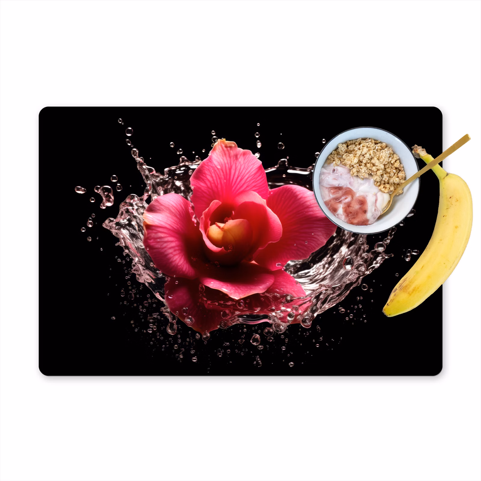 Vinilo para manteles individuales - Flores - Rosa - Agua - Negro - Botánico - Naturaleza — 1