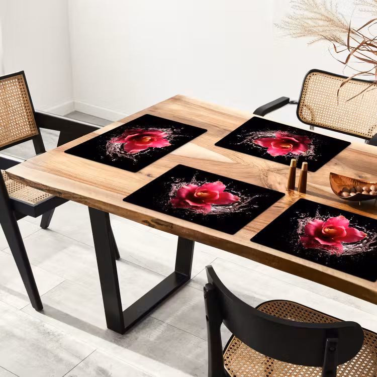 Vinilo para manteles individuales - Flores - Rosa - Agua - Negro - Botánico - Naturaleza — 4