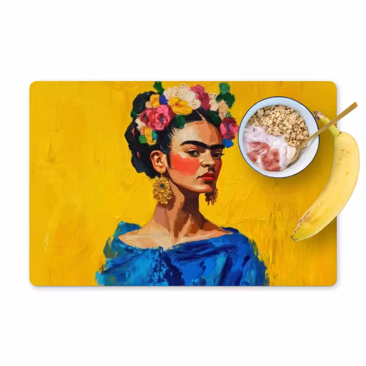 Salvamanteles - Frida Kahlo - Mujer - Amarillo - Azul - Flores — 1
