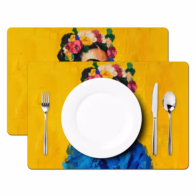 Salvamanteles - Frida Kahlo - Mujer - Amarillo - Azul - Flores — 2