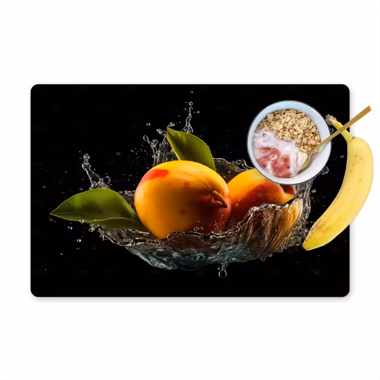 Vinilo para manteles individuales - Mango - Fruta - Agua - Negro - Hoja — 1