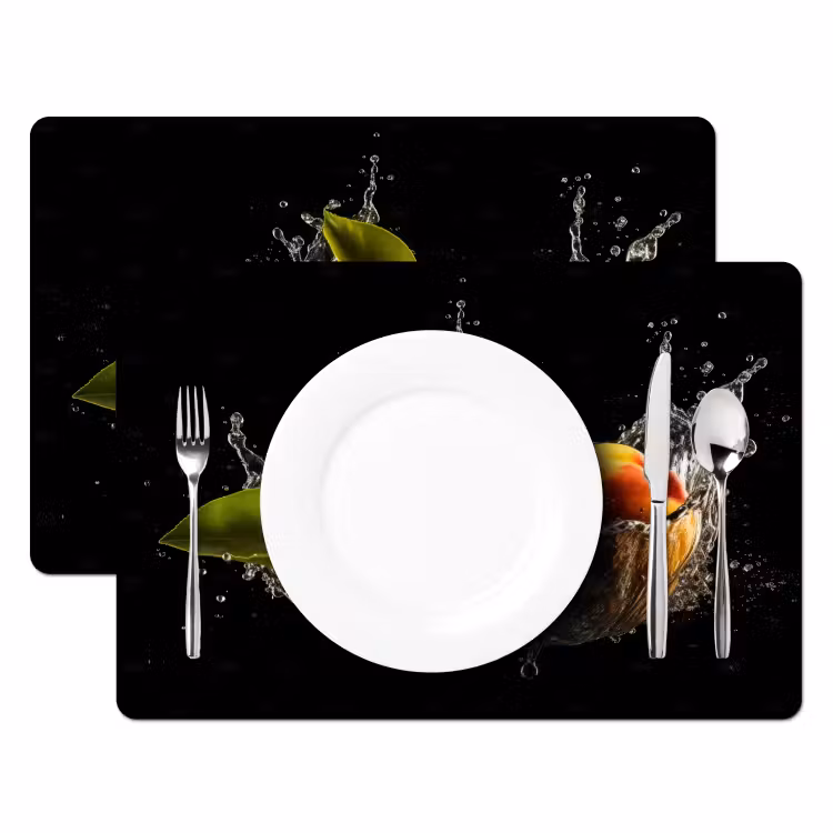 Vinilo para manteles individuales - Mango - Fruta - Agua - Negro - Hoja — 2