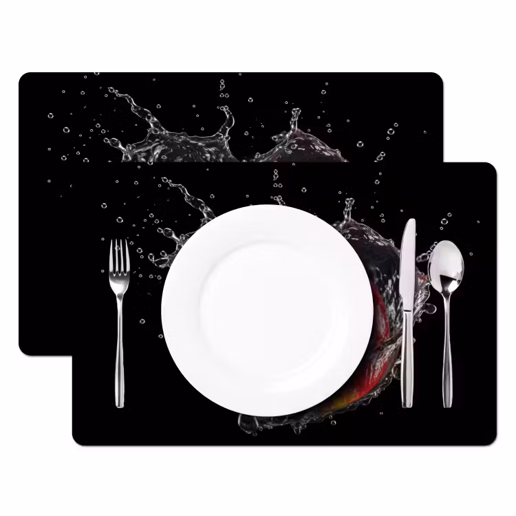 Vinilo para manteles individuales - Manzana - Rojo - Agua - Negro - Fruta — 2