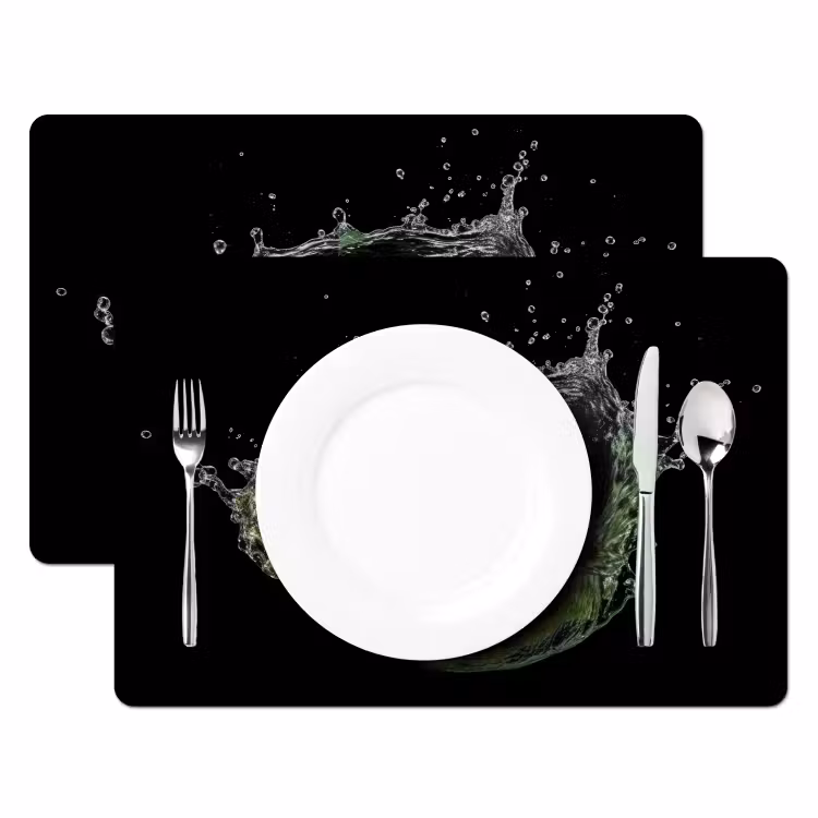 Vinilo para manteles individuales - Manzana - Verde - Fruta - Agua - Negro — 2