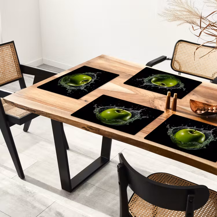 Vinilo para manteles individuales - Manzana - Verde - Fruta - Agua - Negro — 4