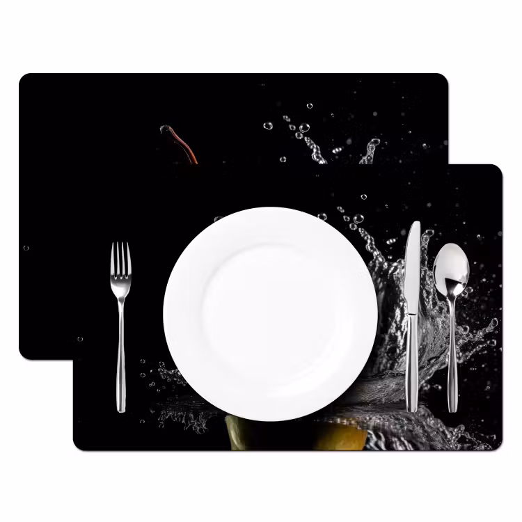 Vinilo para manteles individuales - Pera - Fruta - Agua - Negro — 2