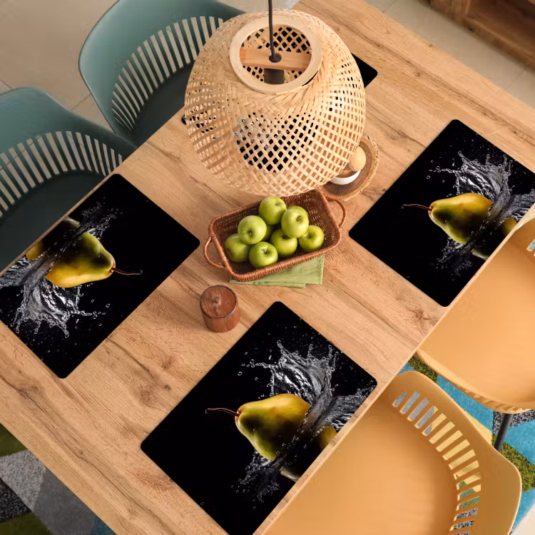 Vinilo para manteles individuales - Pera - Fruta - Agua - Negro — 3
