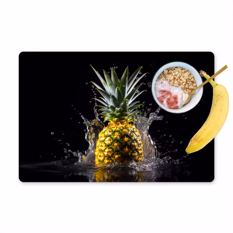 Vinilo para manteles individuales - Piña - Fruta - Agua - Plantas - Negro — 1