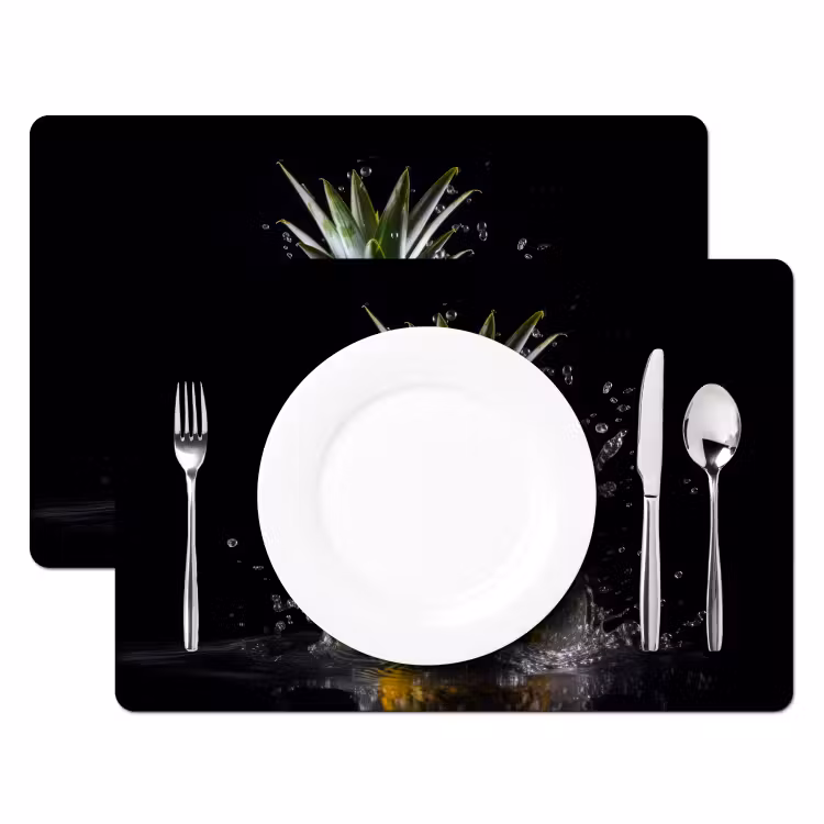 Vinilo para manteles individuales - Piña - Fruta - Agua - Plantas - Negro — 2
