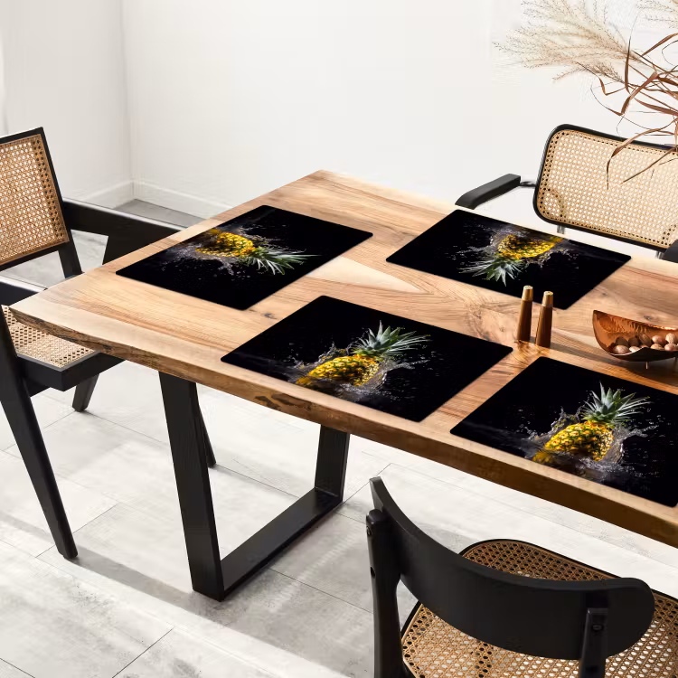 Vinilo para manteles individuales - Piña - Fruta - Agua - Plantas - Negro — 4
