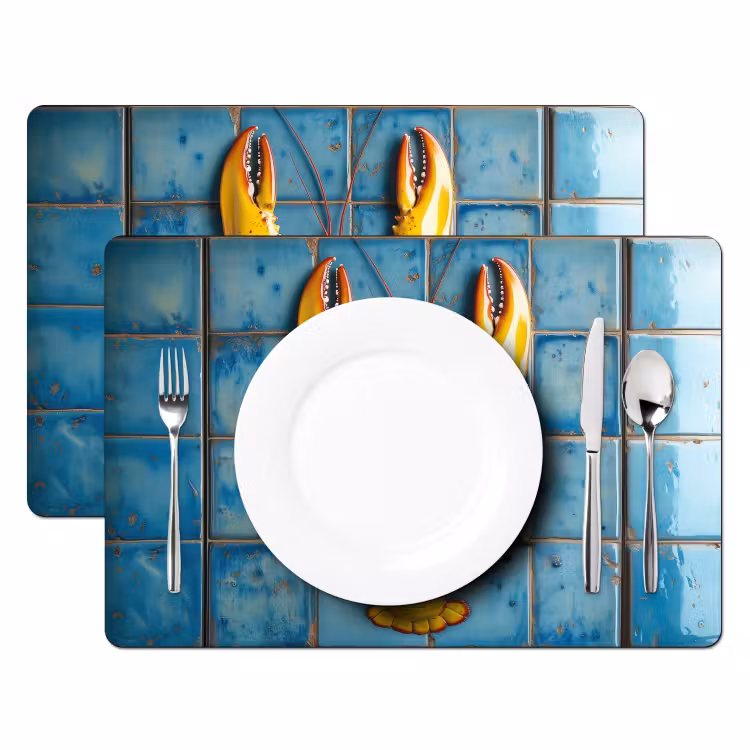 Vinilo para manteles individuales - Cáncer - Amarillo - Azul - Azulejos — 2