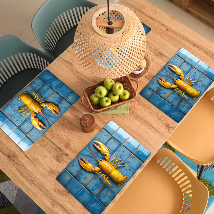 Vinilo para manteles individuales - Cáncer - Amarillo - Azul - Azulejos — 3