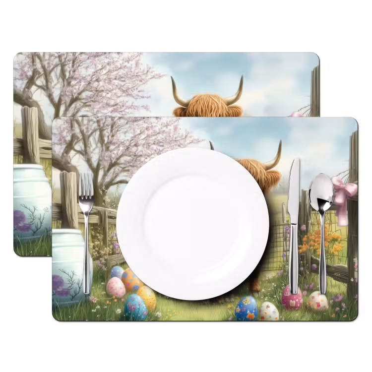 Salvamantel – 6 piezas - Highlanders escoceses - Huevos de Pascua - Primavera — 2