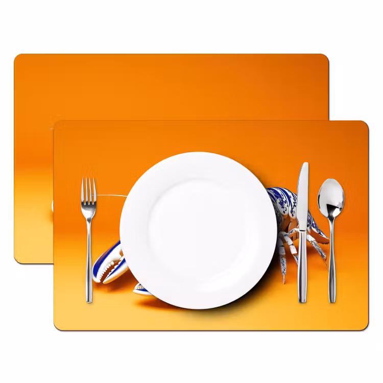 Vinilo para manteles individuales - Langosta - Azul de Delft - Escudo - Resistente - Naranja — 2