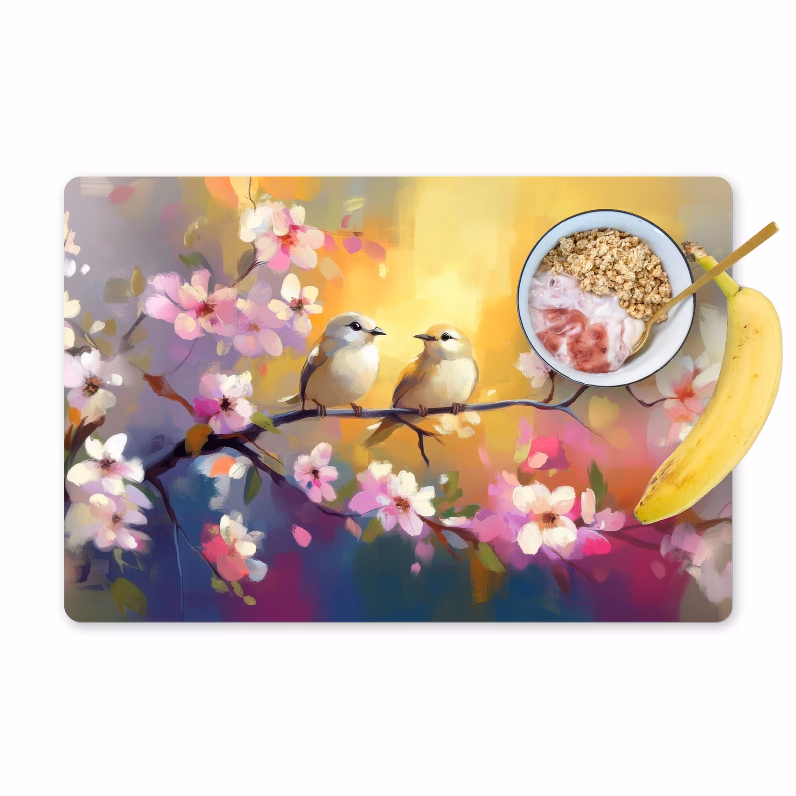 Vinilo para manteles individuales - Pájaros - Flores - Rosa — 1