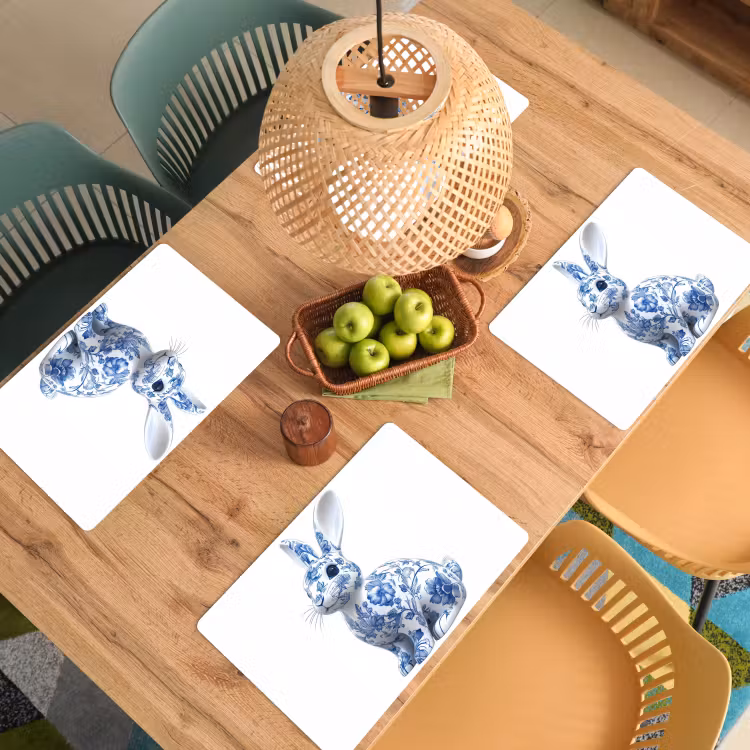 Salvamantel – 6 piezas - Azul de Delft - Conejito - Blanco — 3