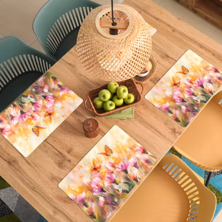 Vinilo para manteles individuales - Mariposas - Naranja - Flores — 3