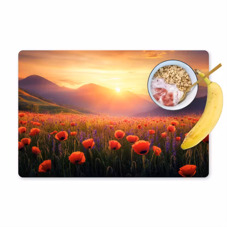 Vinilo para manteles individuales - Paisaje - Puesta de sol - Campo de flores — 1