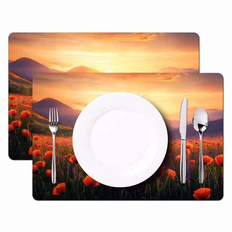 Vinilo para manteles individuales - Paisaje - Puesta de sol - Campo de flores — 2