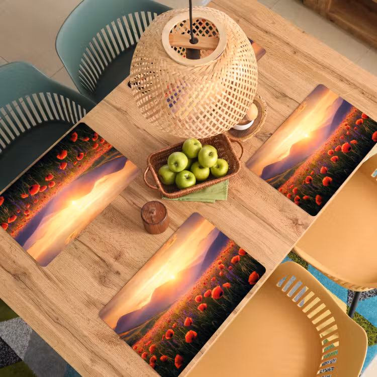 Vinilo para manteles individuales - Paisaje - Puesta de sol - Campo de flores — 3