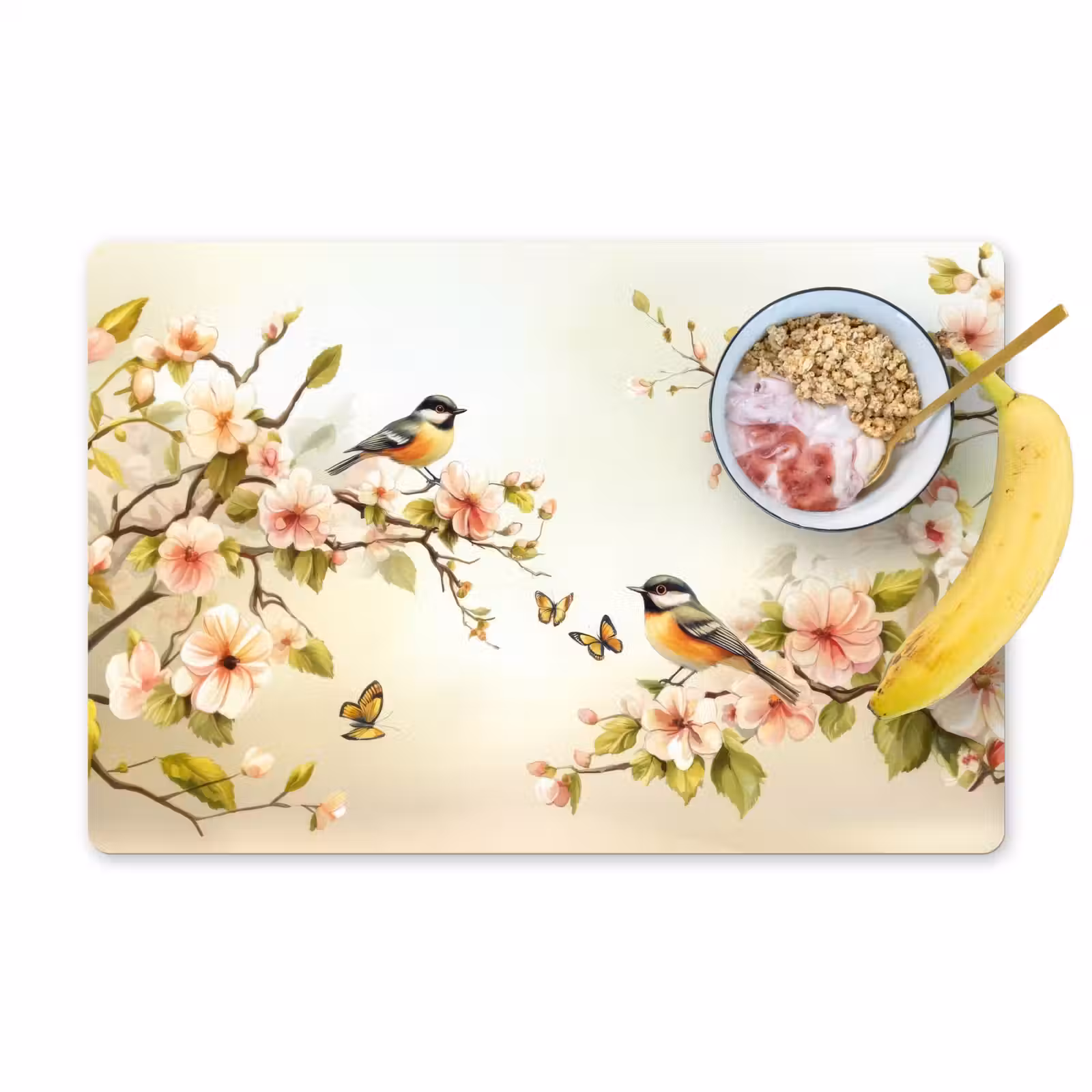 Vinilo para manteles individuales - Ramas - Flores - Pájaros - Rosa — 1