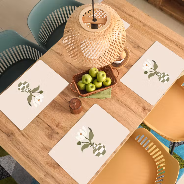 Vinilo para manteles individuales - Jarrón - A cuadros - Flor - Verde — 3