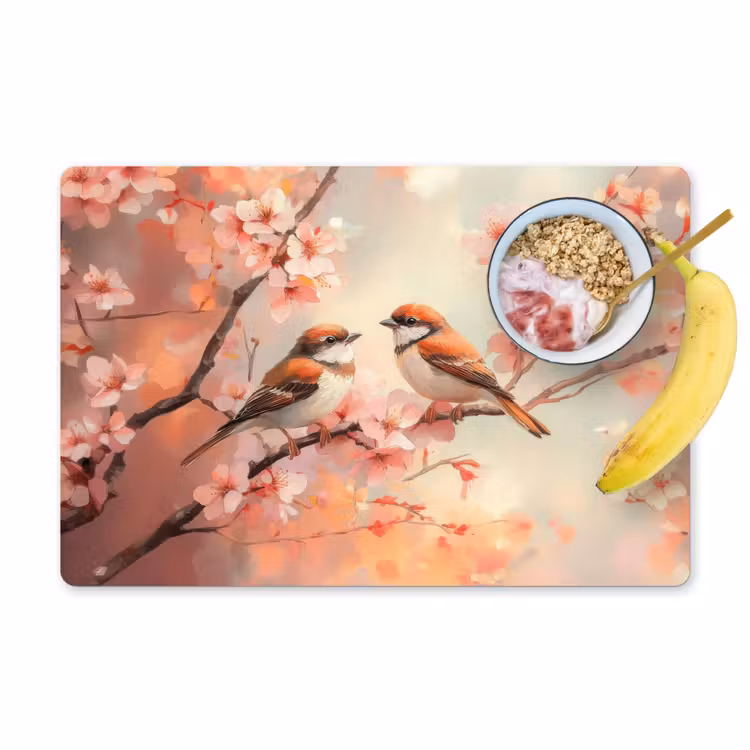 Vinilo para manteles individuales - Pájaros - Romántico - Rama en flor — 1