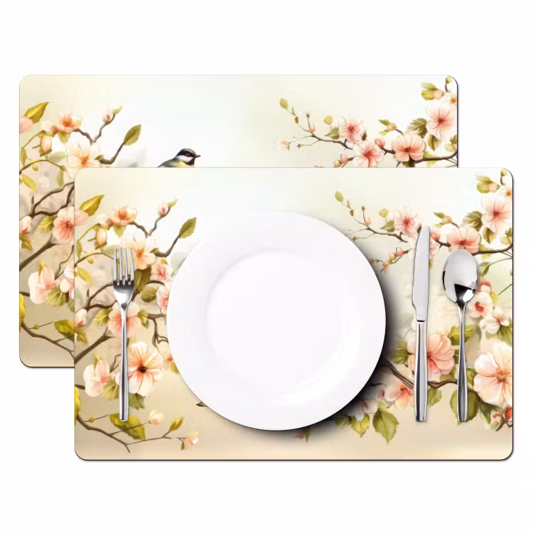 Vinilo para manteles individuales - Ramas - Flores - Pájaros - Rosa — 2