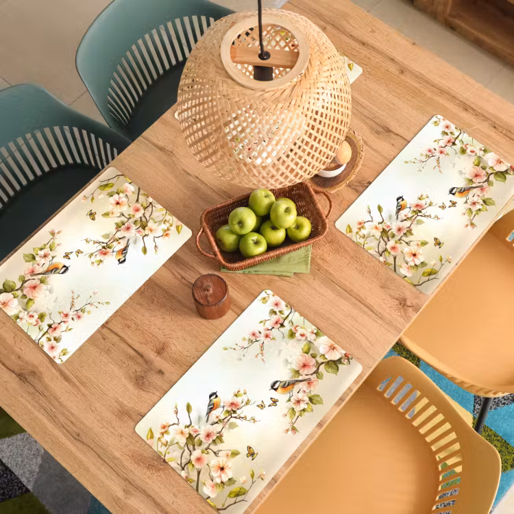 Vinilo para manteles individuales - Ramas - Flores - Pájaros - Rosa — 3