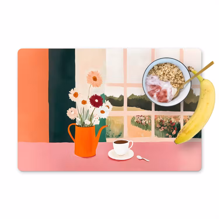 Vinilo para manteles individuales - Flores - Café - Ventana — 1