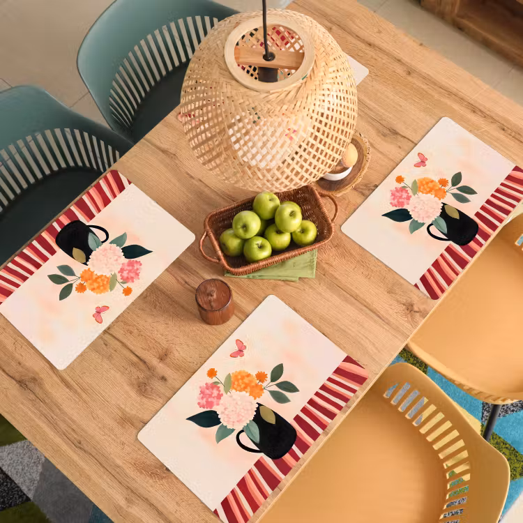Vinilo para manteles individuales - Jarrón - Flores - Mariposa - Rojo — 3