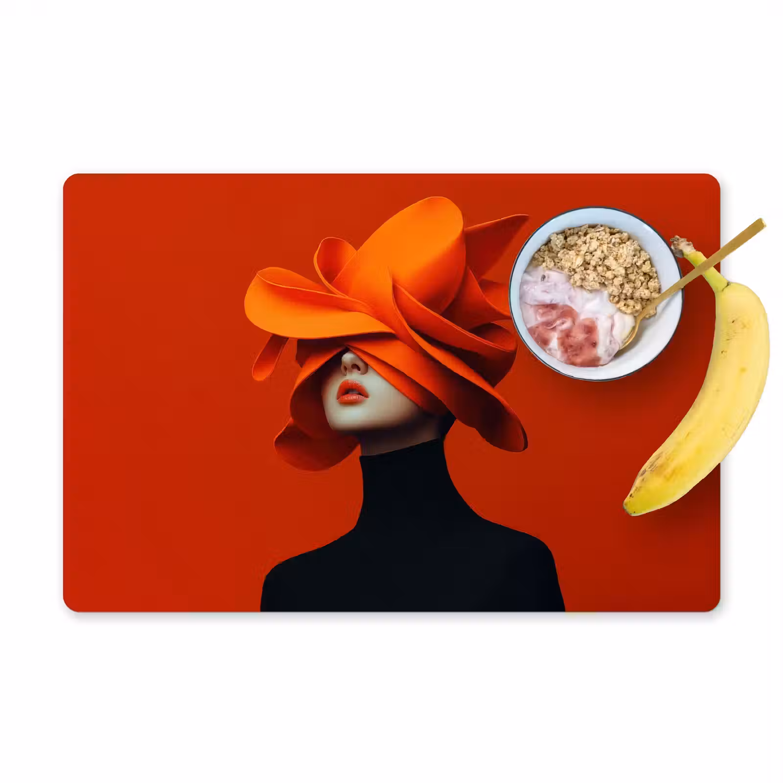 Vinilo para manteles individuales - Naranja - Sombrero - Mujer — 1