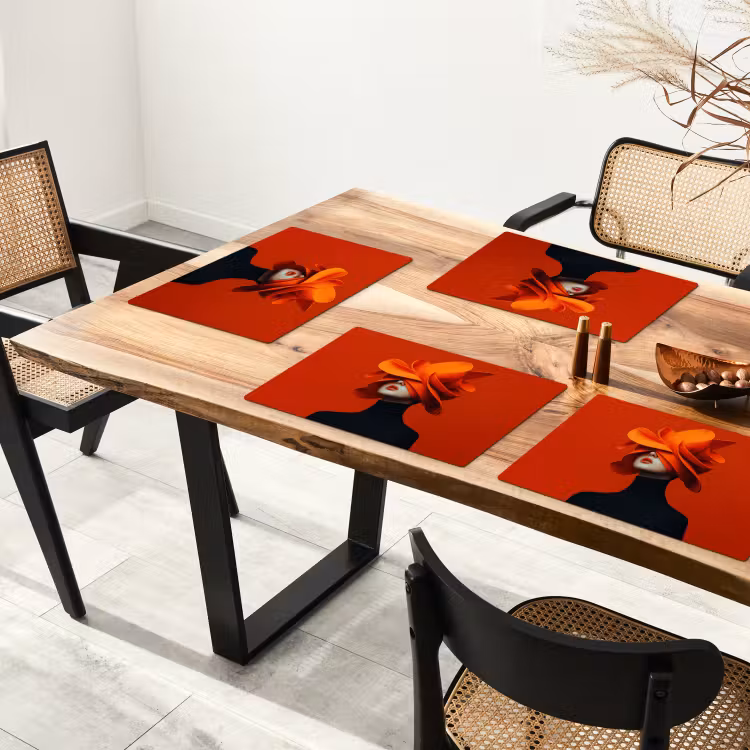 Vinilo para manteles individuales - Naranja - Sombrero - Mujer — 4