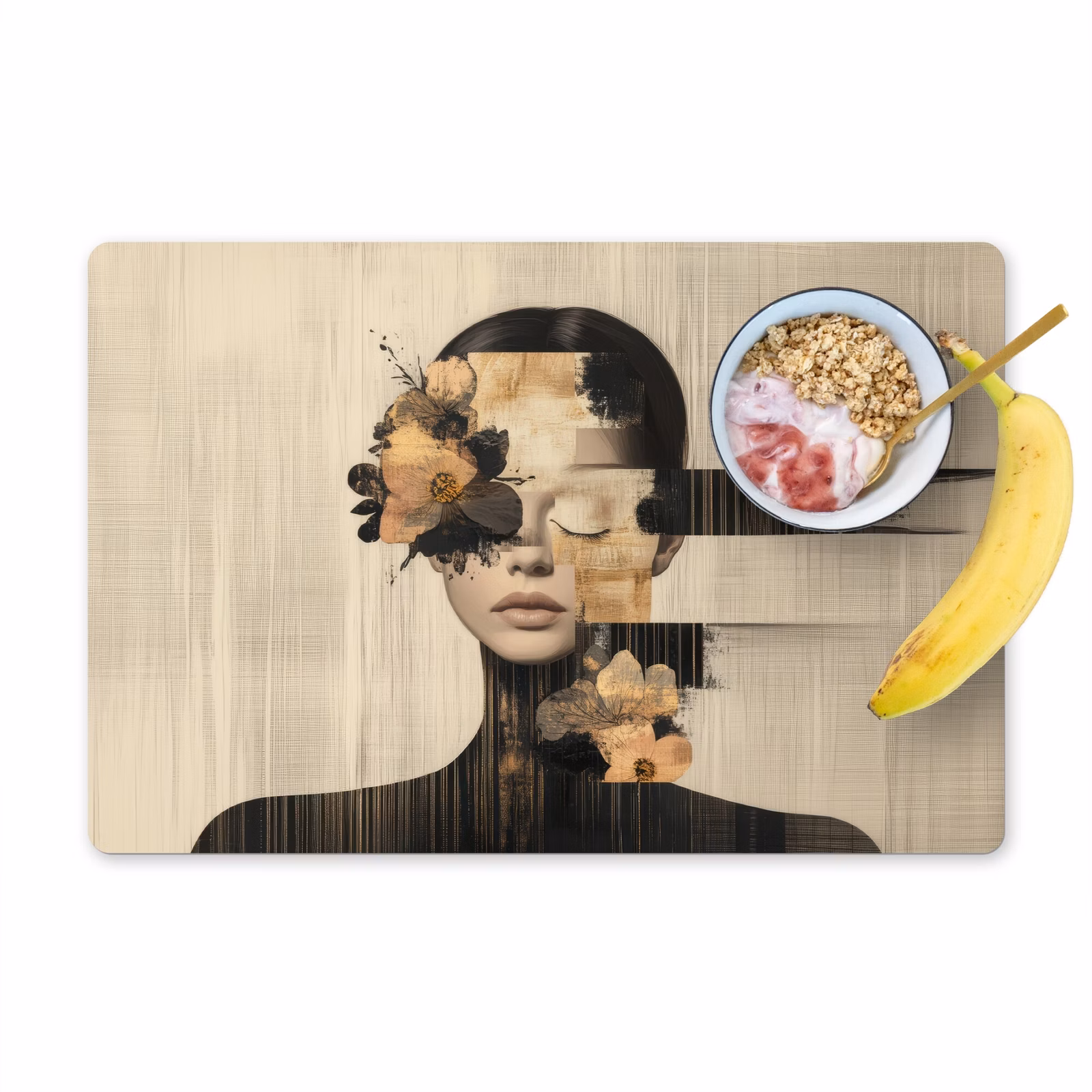 Vinilo para manteles individuales - Cara - Flores - Negro - Mujer — 1