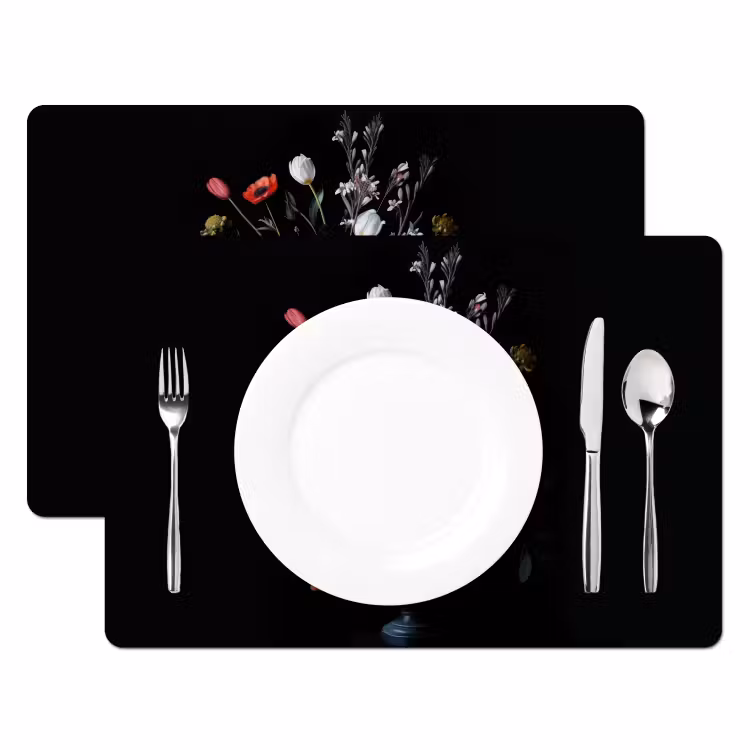 Vinilo para manteles individuales - Arreglo floral - Jarrón - Negro — 2