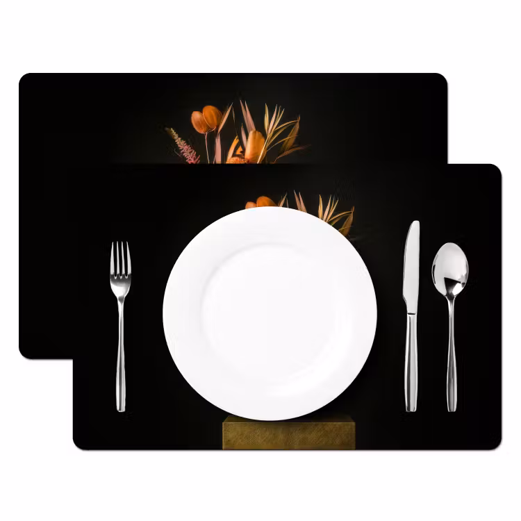 Vinilo para manteles individuales - Bouquet - Naranja - Oro - florero — 2