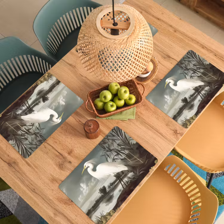 Vinilo para manteles individuales - Garza - Plantas - Nubes - Blanco — 3